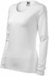T-shirt med lång passform för damer med långa ärmar, vit