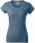 T-shirt med smal passform för damer med rund halsringning, denim T-shirt med smal passform för damer med rund halsringning, denim
