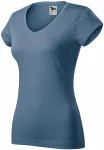 T-shirt med smal passform för damer med V-ringning, denim